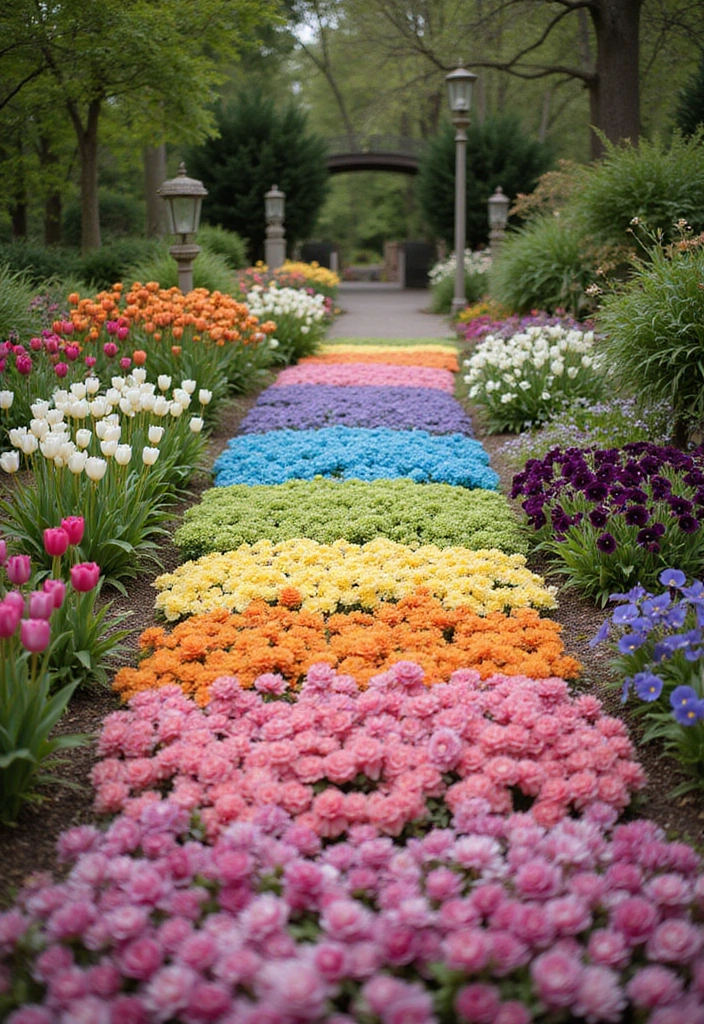 30 ACNH Flower Garden Designs Every Island Owner Will Love - 1. Rainbow Pathway Garden