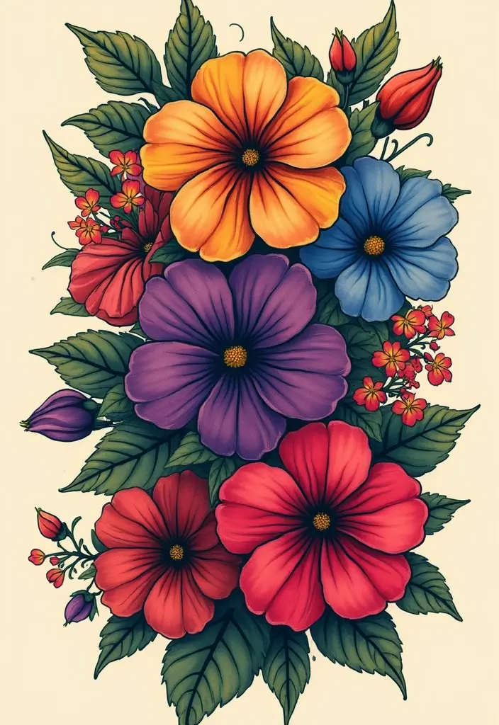 30+ American Traditional Flower Tattoo Inspirations for Gardeners - 15. Petunias: Colorful Expressions