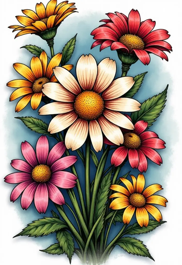 30+ American Traditional Flower Tattoo Inspirations for Gardeners - 2. Daisies: Sweet and Simple