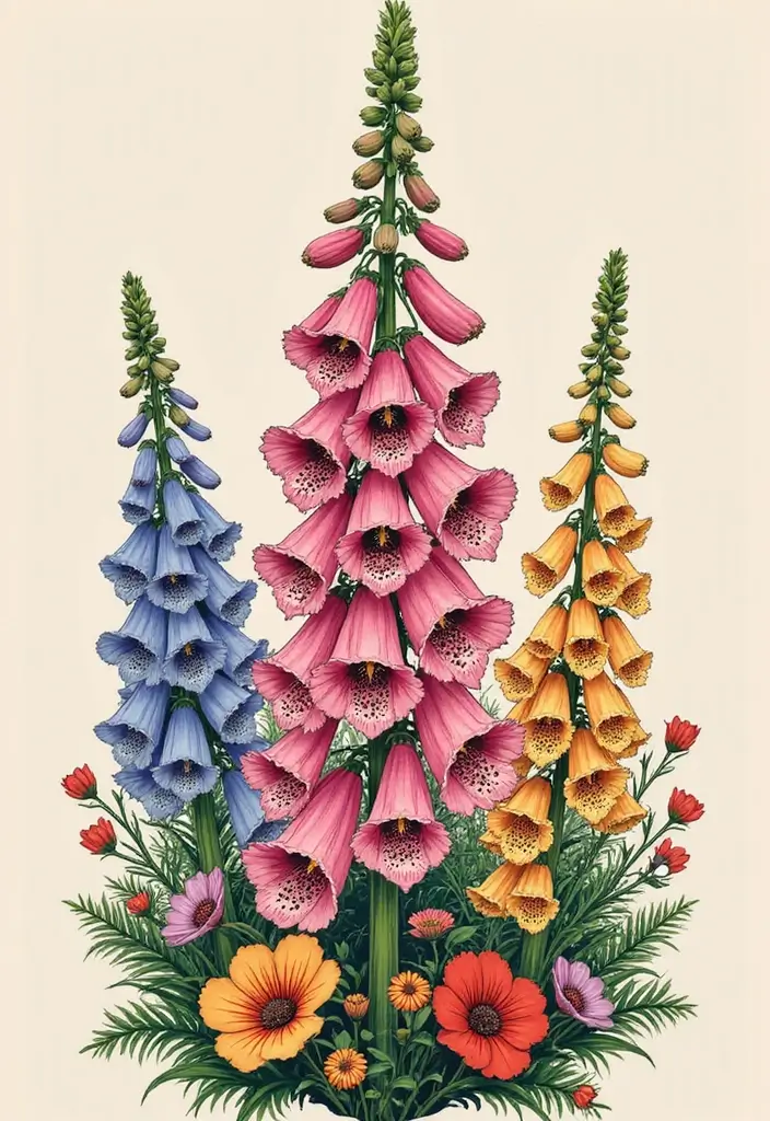 30+ American Traditional Flower Tattoo Inspirations for Gardeners - 20. Foxgloves: Intricate and Unique
