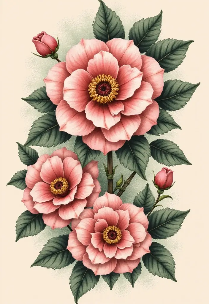 30+ American Traditional Flower Tattoo Inspirations for Gardeners - 26. Camellias: The Flower of Love