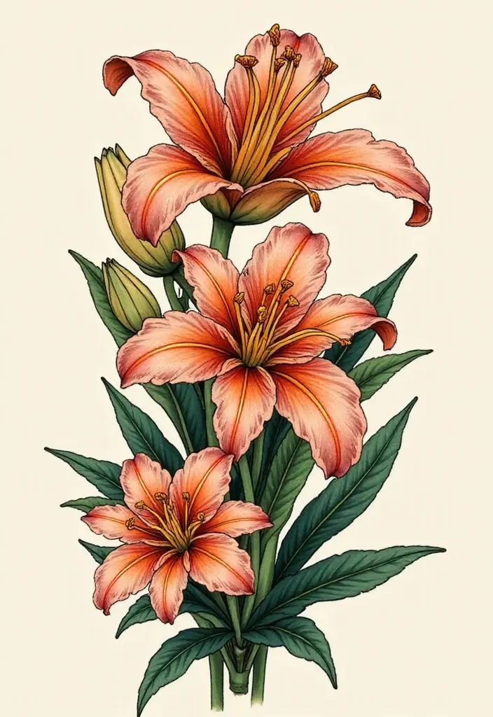30+ American Traditional Flower Tattoo Inspirations for Gardeners - 5. Lilies: Symbol of Purity