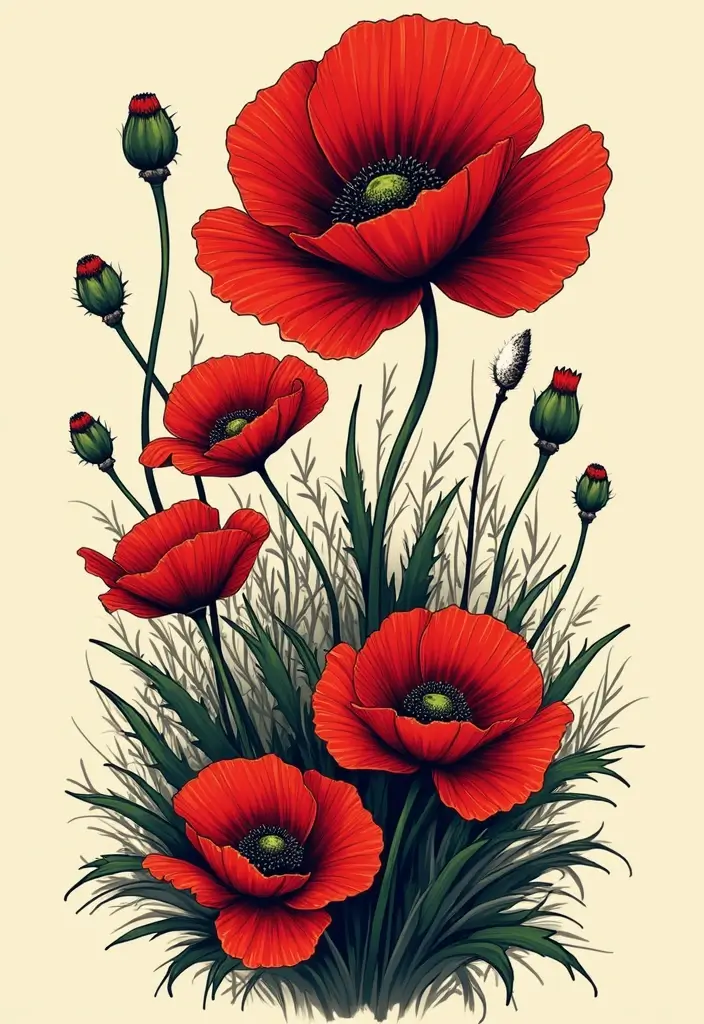30+ American Traditional Flower Tattoo Inspirations for Gardeners - 6. Poppies: A Symbol of Peace