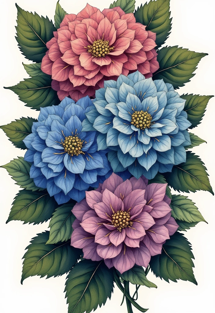 30+ American Traditional Flower Tattoo Inspirations for Gardeners - 8. Hydrangeas: A Garden Favorite