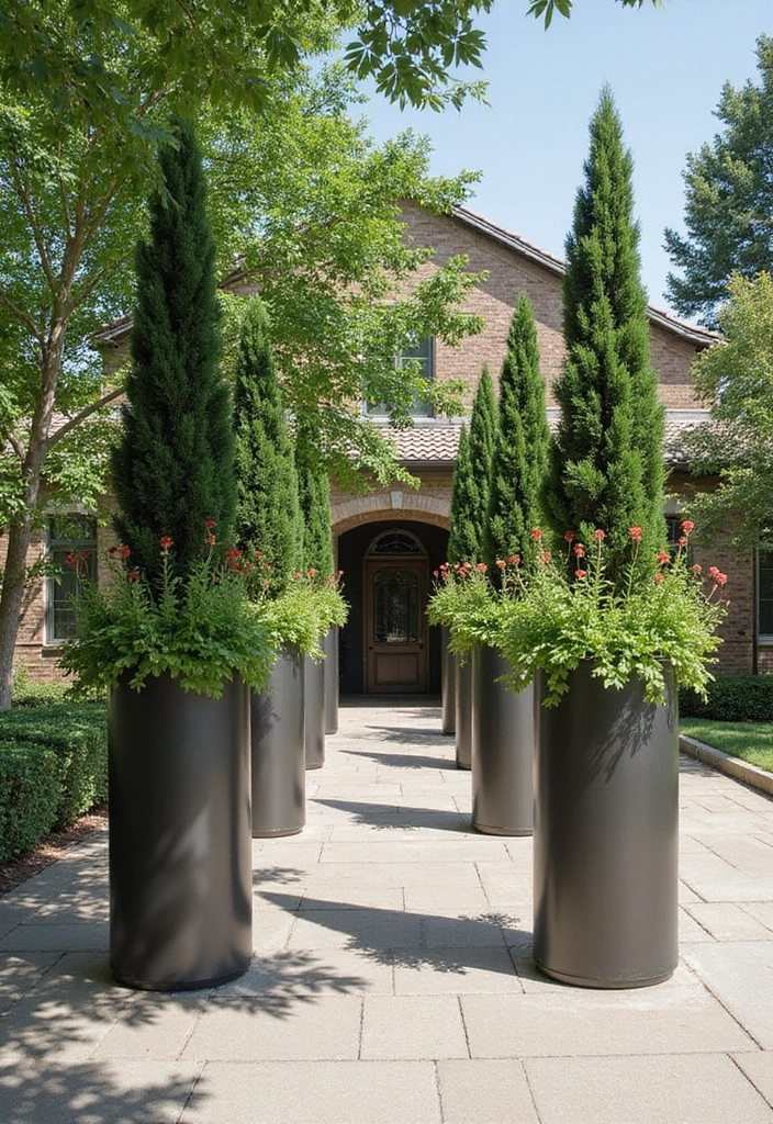 30+ Big Flower Pot Ideas That Make a Bold Statement - 13. Large Column Planters