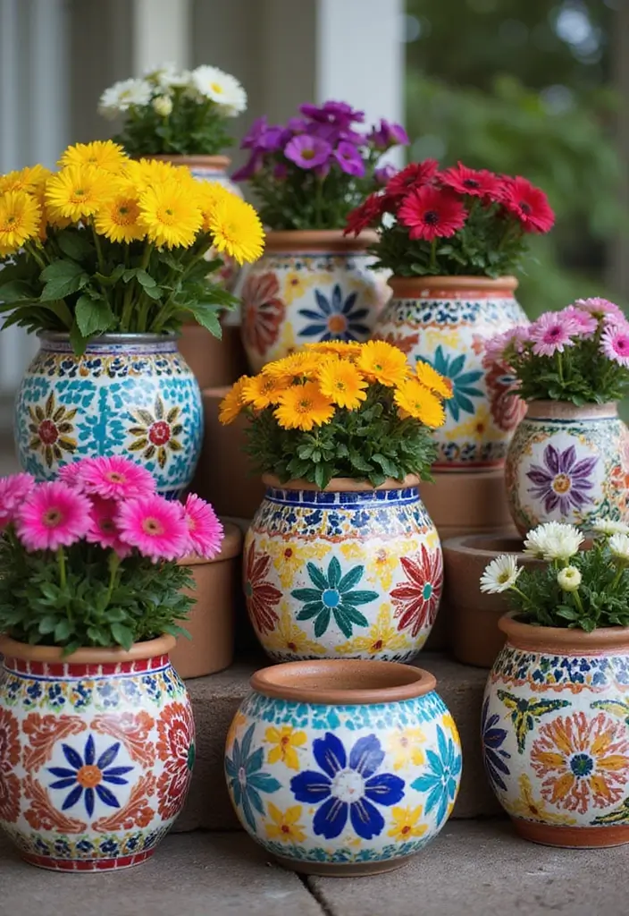 30+ Big Flower Pot Ideas That Make a Bold Statement - 16. Artistic Mosaic Pots