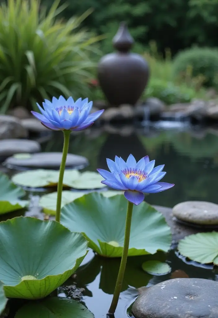 30 Blue Lotus Flower Inspirations for Gardens, Decor, and Symbolism - 5. Blue Lotus in Landscape Design