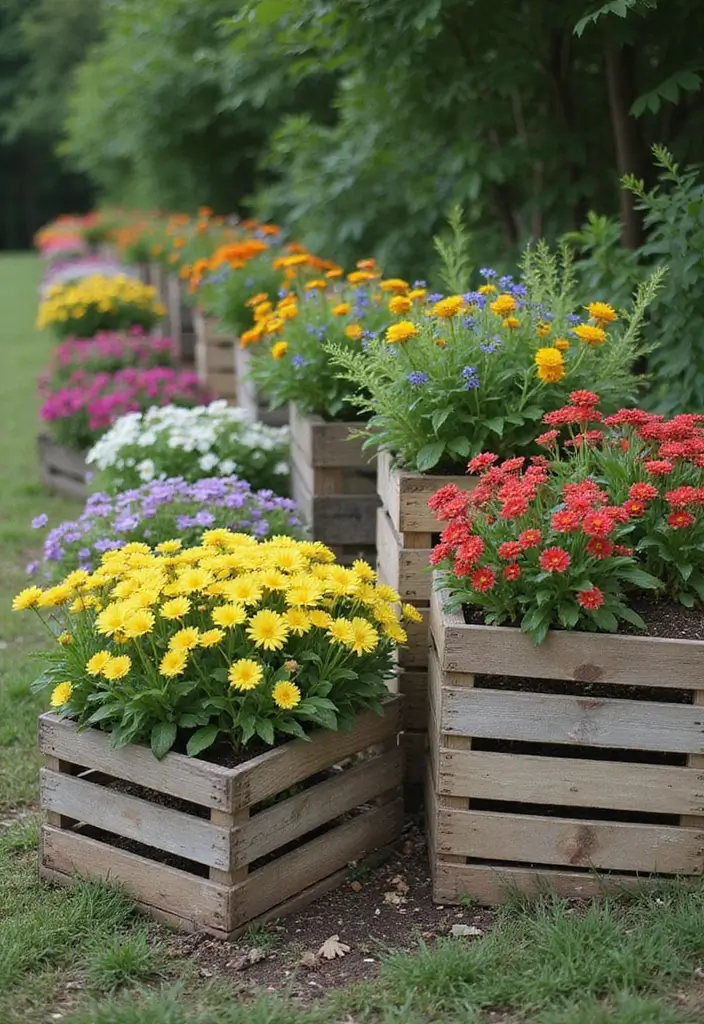 30+ Cheap Flower Bed Edging Ideas That Still Look Stylish - 14. Repurposed Wood Crates