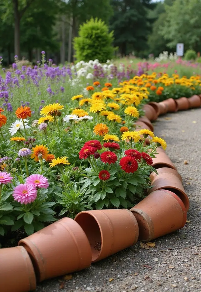 30+ Cheap Flower Bed Edging Ideas That Still Look Stylish - 15. Edging with Overturned Pots