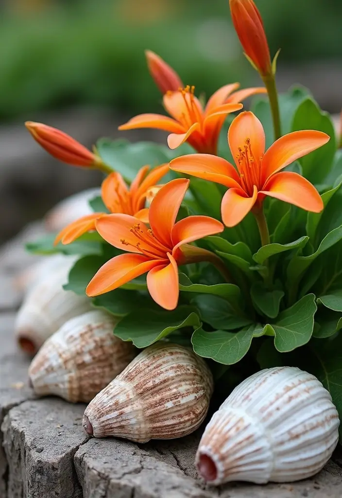 30+ Cheap Flower Bed Edging Ideas That Still Look Stylish - 17. Seashells and Driftwood