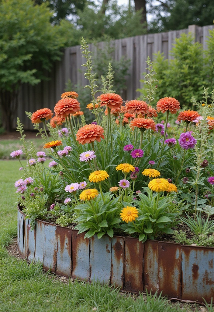 30+ Cheap Flower Bed Edging Ideas That Still Look Stylish - 24. Scrap Metal Edging