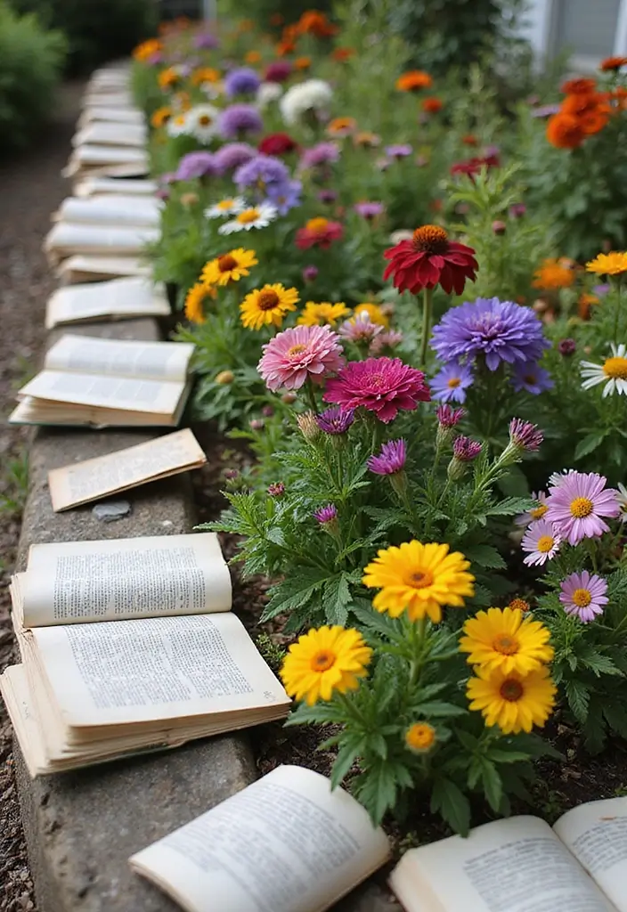 30+ Cheap Flower Bed Edging Ideas That Still Look Stylish - 25. Old Books or Magazines
