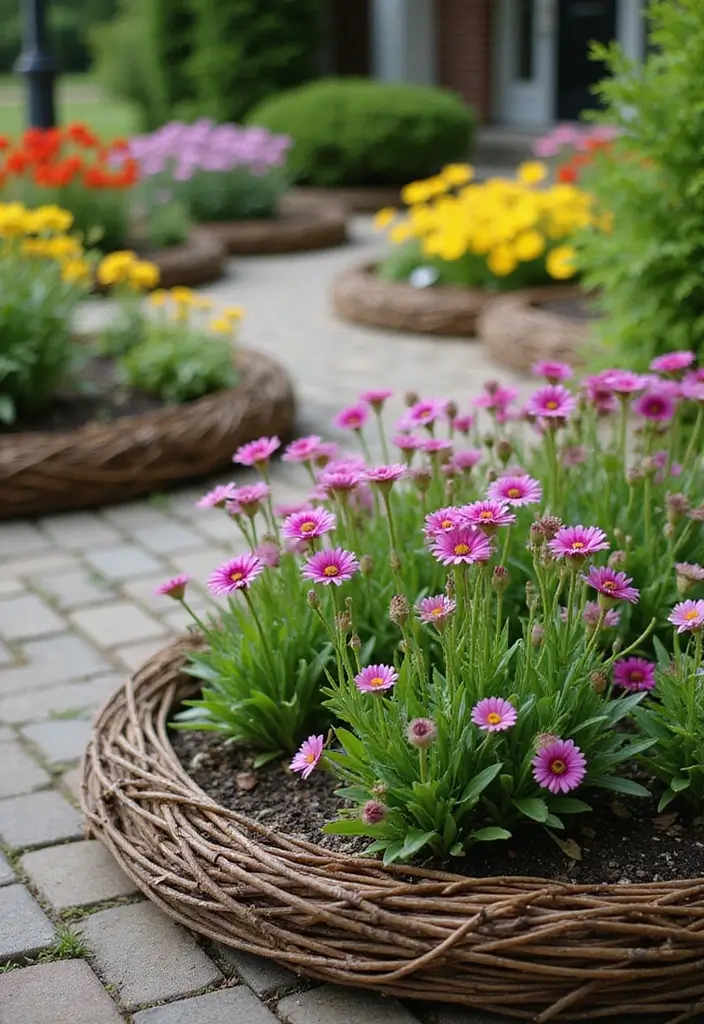30+ Cheap Flower Bed Edging Ideas That Still Look Stylish - 28. Woven Twigs