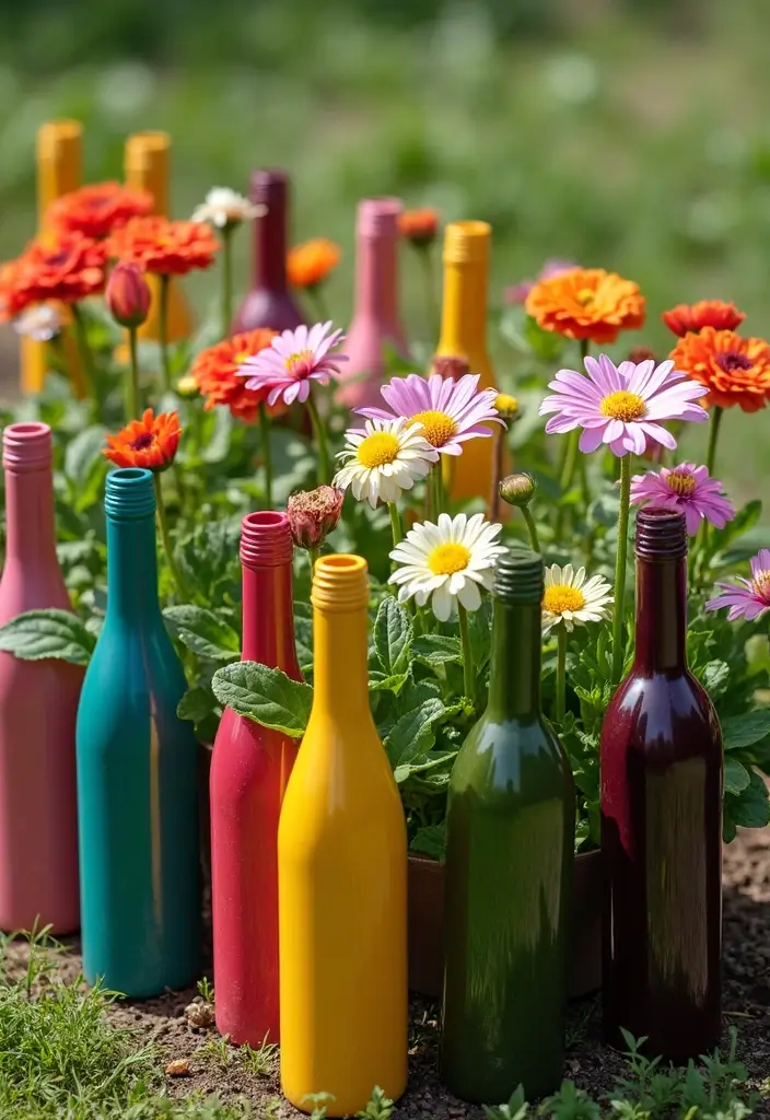 30+ Cheap Flower Bed Edging Ideas That Still Look Stylish - 6. Wine Bottles