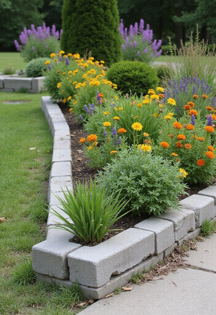 30+ Cheap Flower Bed Edging Ideas That Still Look Stylish - 7. Concrete Blocks