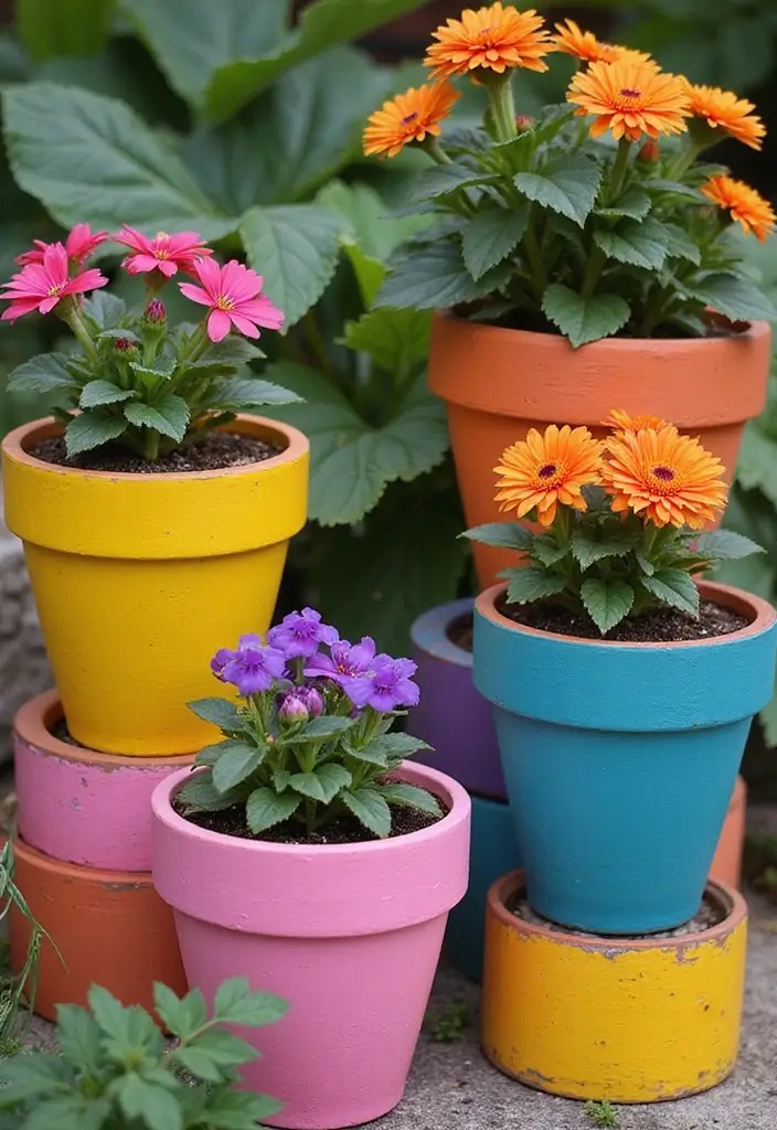 30+ Clay Flower Pot Ideas to Personalize Your Garden Decor - 7. Color Block Pots