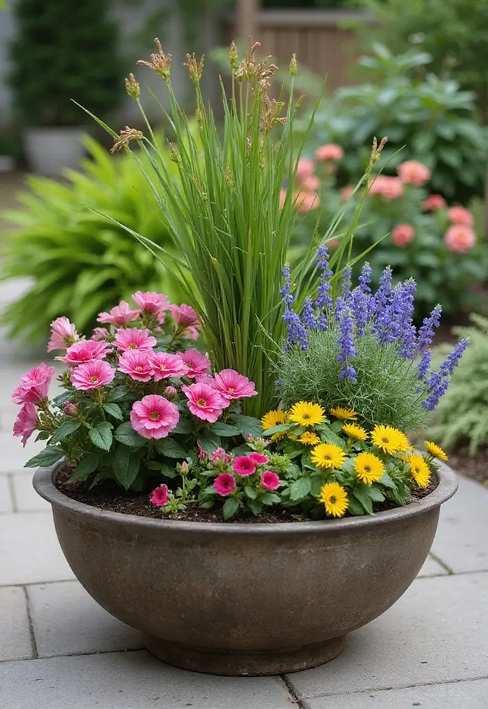 30 Clever Flower Box Ideas to Beautify Windows and Patios - 11. Colorful Trough Planters