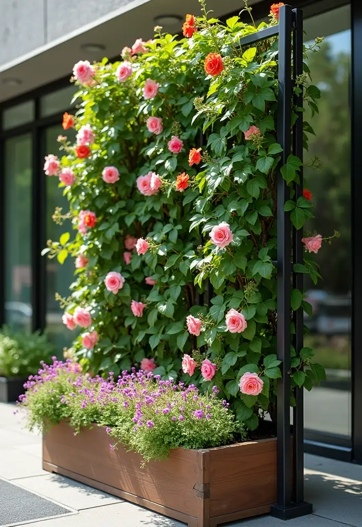 30 Clever Flower Box Ideas to Beautify Windows and Patios - 17. Climbing Plant Trellises