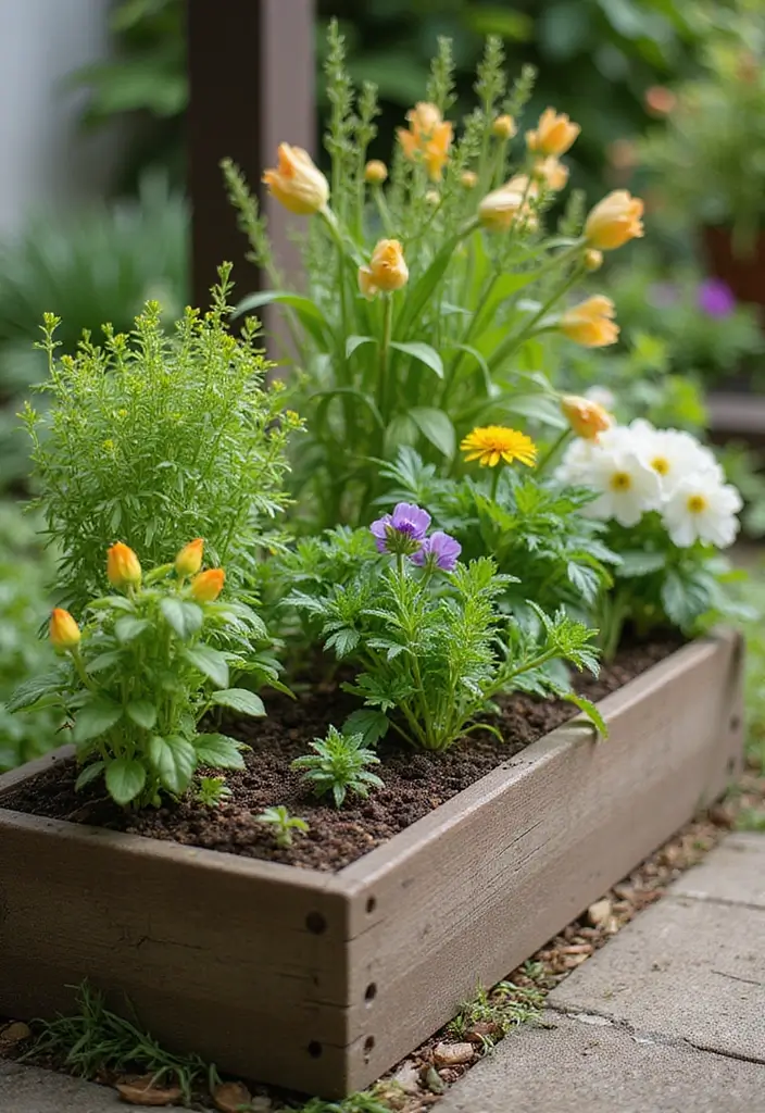 30 Clever Flower Box Ideas to Beautify Windows and Patios - 21. Integrated Herb and Flower Boxes