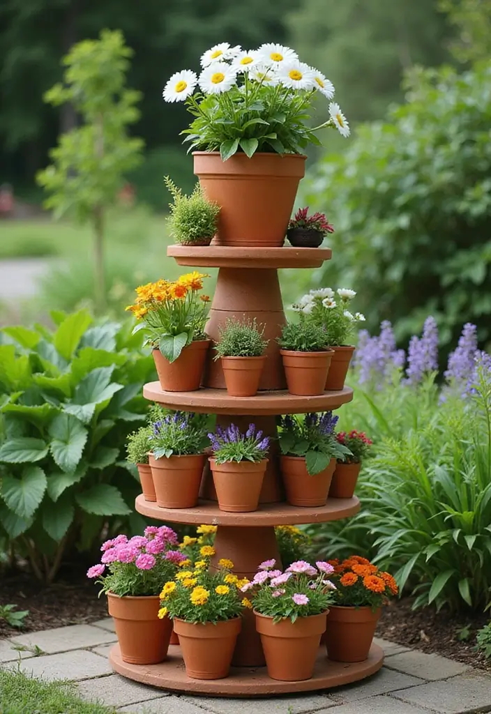 30 Clever Flower Box Ideas to Beautify Windows and Patios - 24. Terracotta Pot Towers