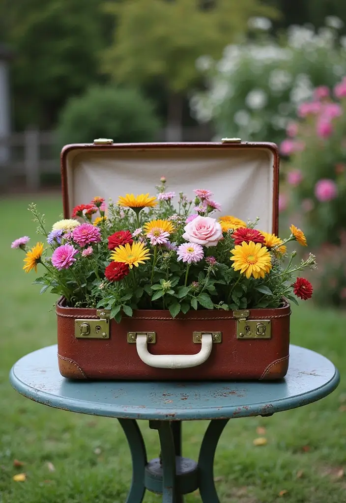 30 Clever Flower Box Ideas to Beautify Windows and Patios - 26. Vintage Suitcase Planters