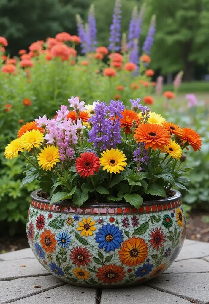 30 Clever Flower Box Ideas to Beautify Windows and Patios - 27. Mosaic Tiled Flower Boxes