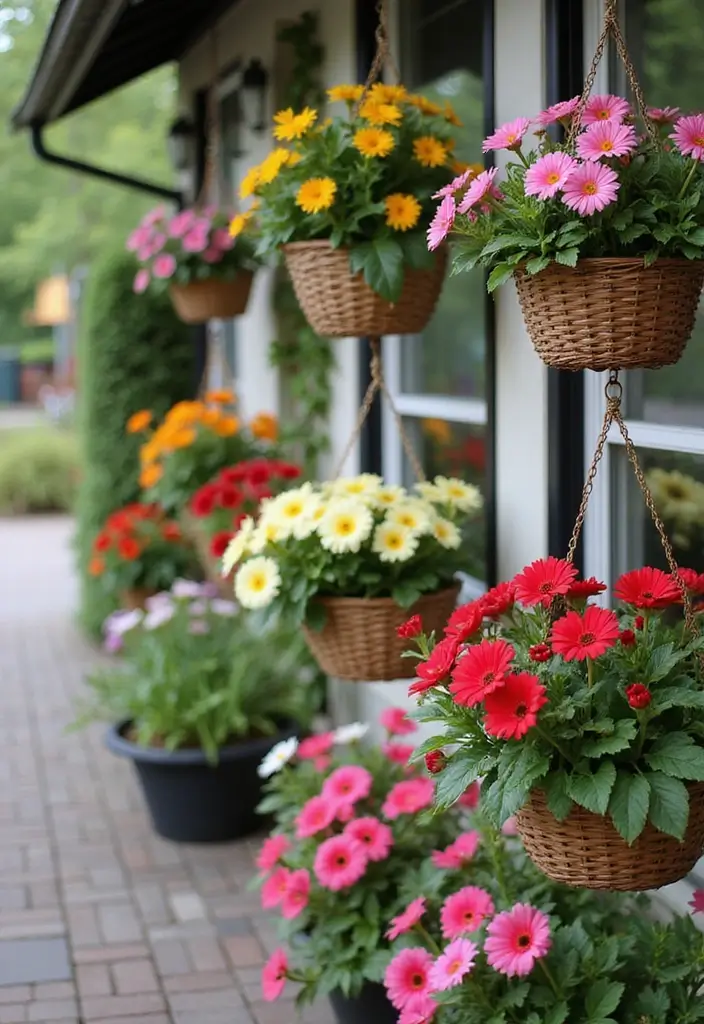 30 Clever Flower Box Ideas to Beautify Windows and Patios - 30. Stylish Hanging Baskets