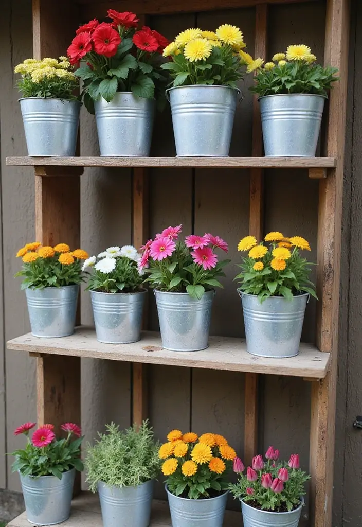 30 Clever Flower Box Ideas to Beautify Windows and Patios - 5. Metal Bucket Flower Boxes