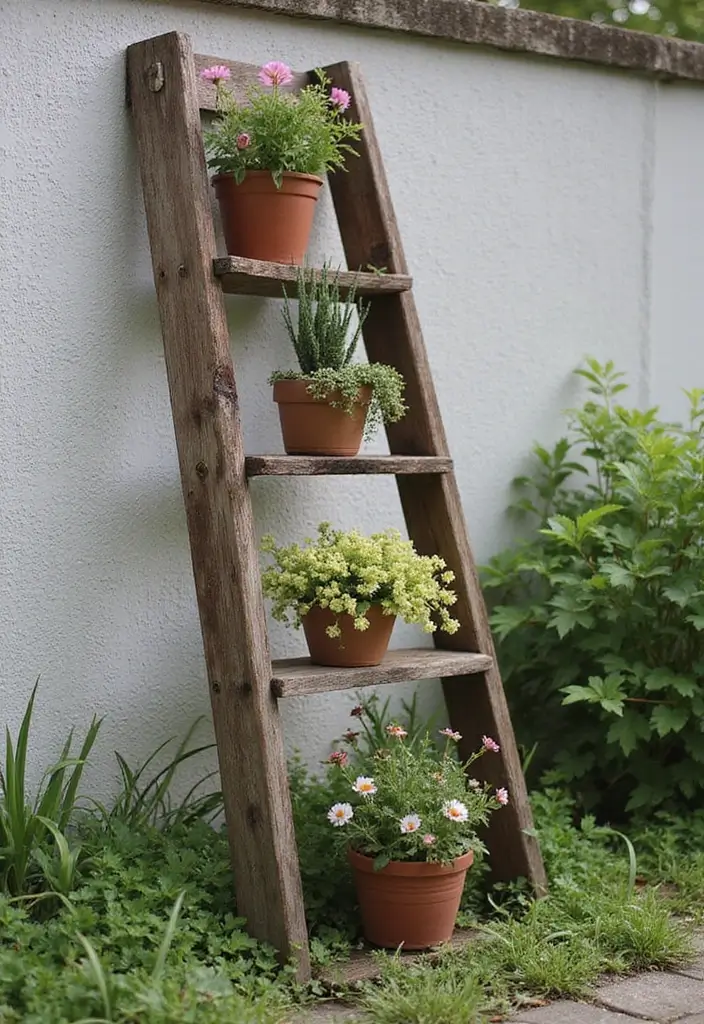 30 Clever Flower Box Ideas to Beautify Windows and Patios - 8. Ladders as Planters