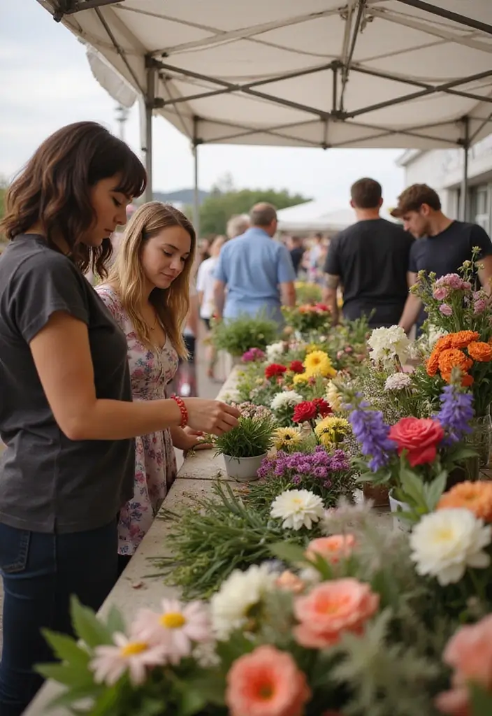 30 Creative Farmers Market Flower Display Ideas to Attract Shoppers - 10. Interactive Flower Arranging Station