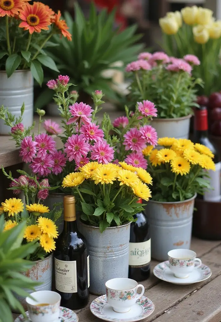 30 Creative Farmers Market Flower Display Ideas to Attract Shoppers - 3. Flower Bouquets in Recycled Containers