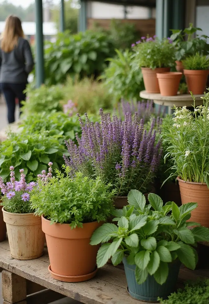30 Creative Farmers Market Flower Display Ideas to Attract Shoppers - 6. Herb and Flower Combos