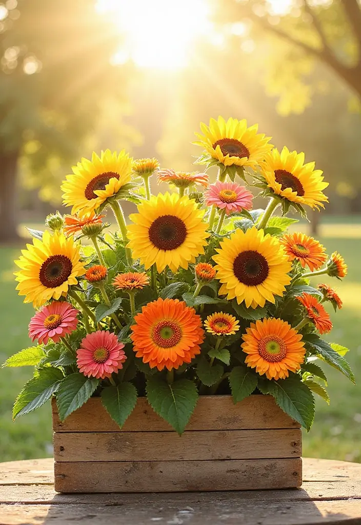 30+ Creative Flower Box Arrangements for Every Season - 2. Summer Vibe: Sunflowers and Zinnias