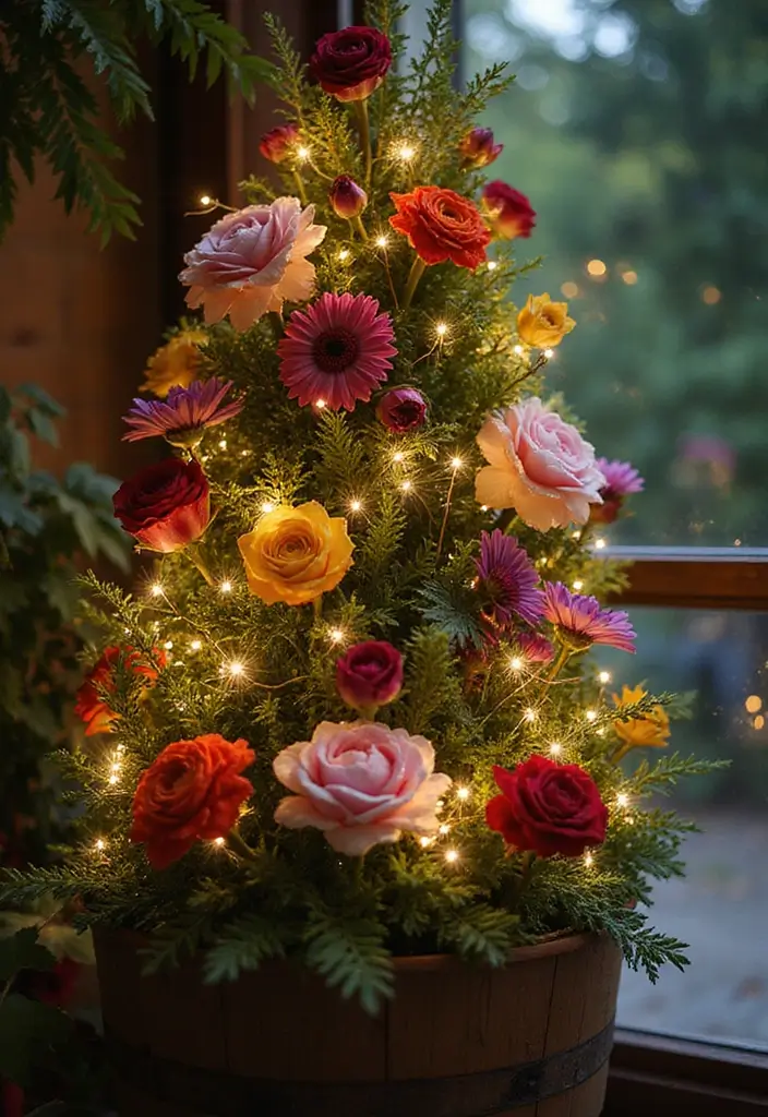 30+ Creative Flower Box Arrangements for Every Season - 21. Vertical Fairy Lights: Magical Touch