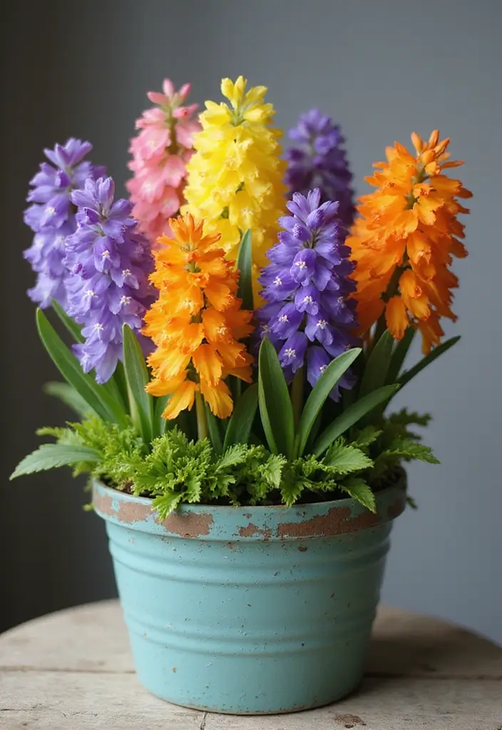 30+ Creative Flower Box Arrangements for Every Season - 30. Colorful Spring Blooms: Hyacinths and Crocuses