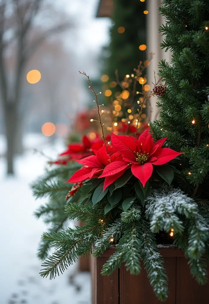 30+ Creative Flower Box Arrangements for Every Season - 4. Winter Wonderland: Evergreens and Poinsettias