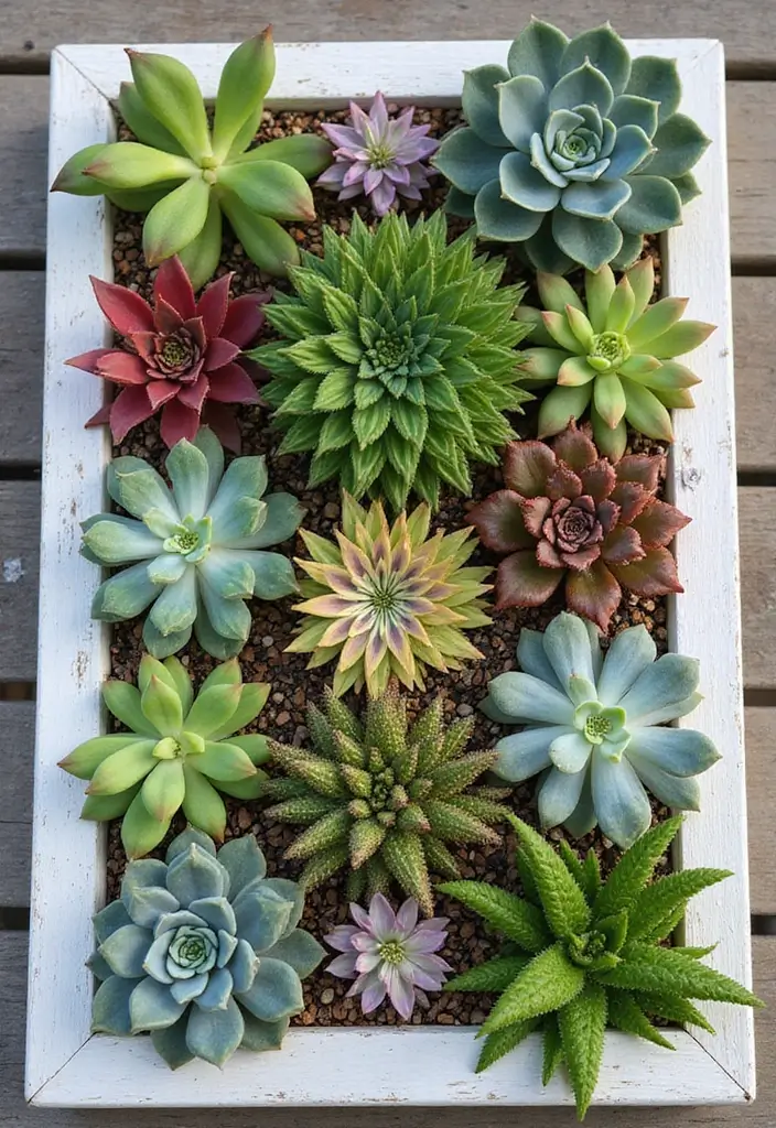 30+ Creative Flower Box Arrangements for Every Season - 5. All-Year Charm: Succulents and Drought-Tolerant Plants