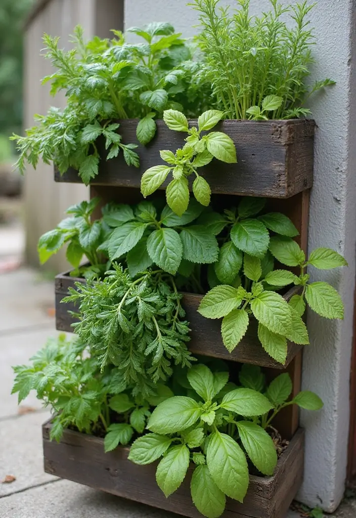 30+ Creative Flower Box Arrangements for Every Season - 7. Vertical Herb Garden: Functional and Beautiful