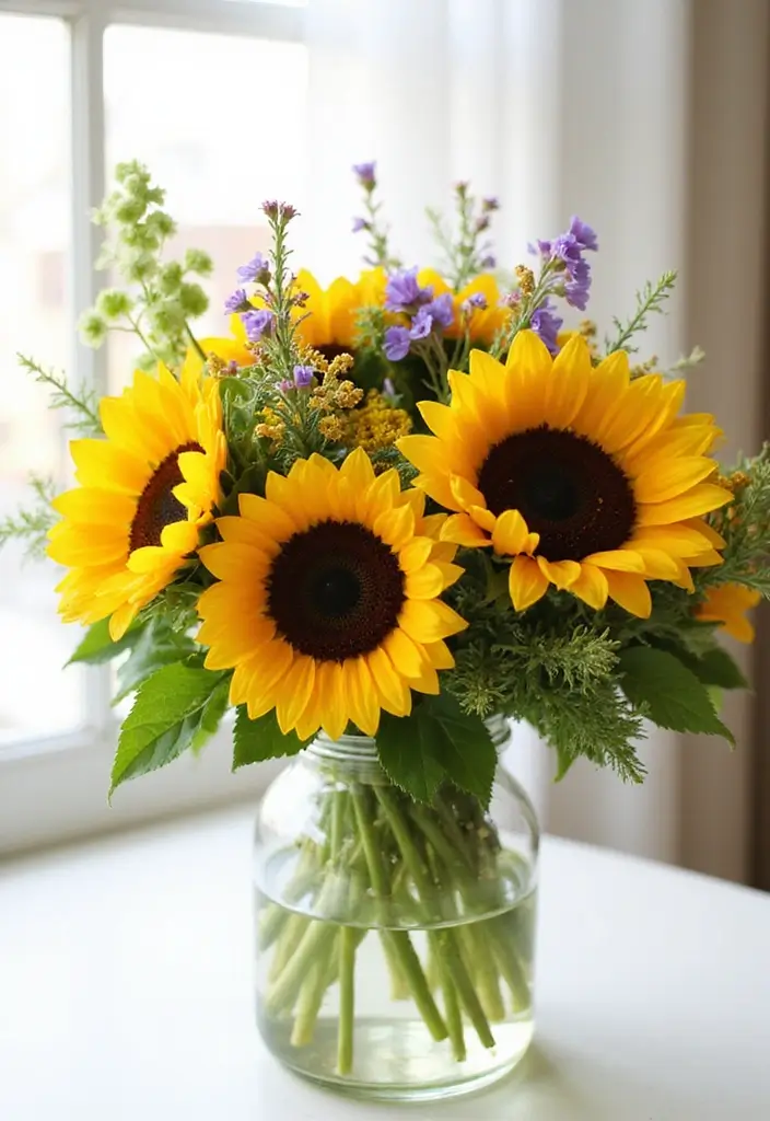 30 Cute Flower Bouquet Ideas Perfect for Surprising Your Girlfriend - 2. Bright Sunflower Delight