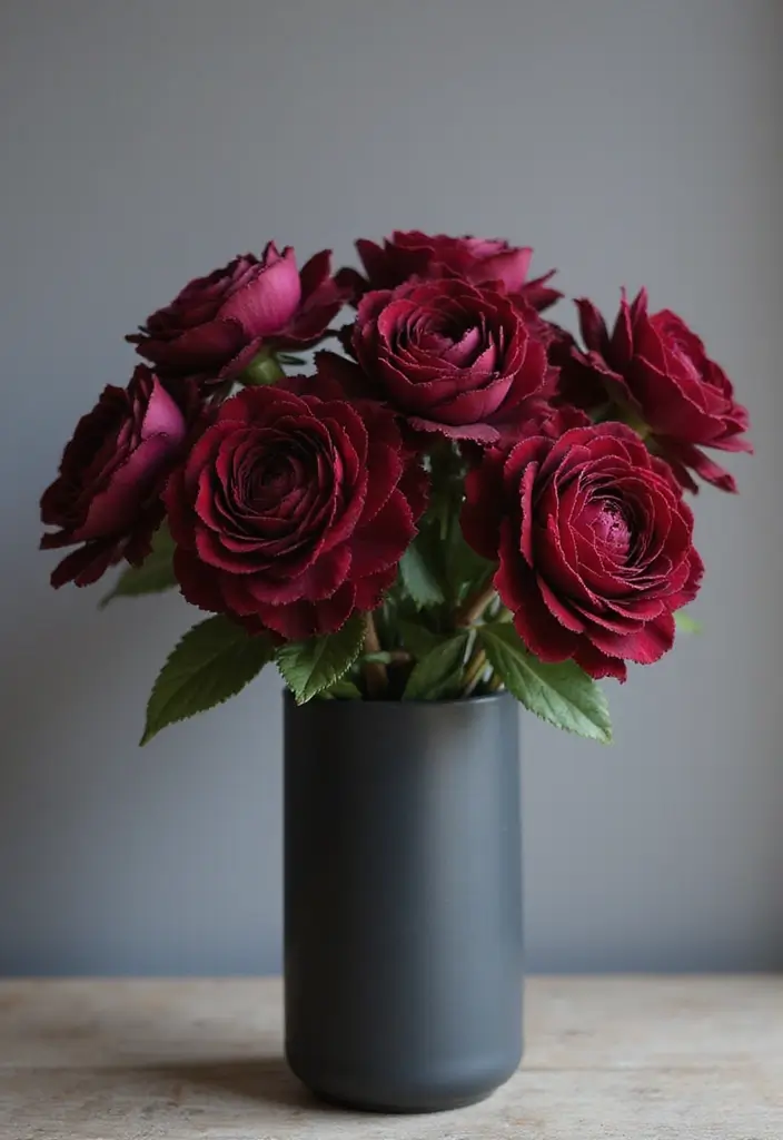 30 Cute Flower Bouquet Ideas Perfect for Surprising Your Girlfriend - 23. Bold and Noir Flower Palette