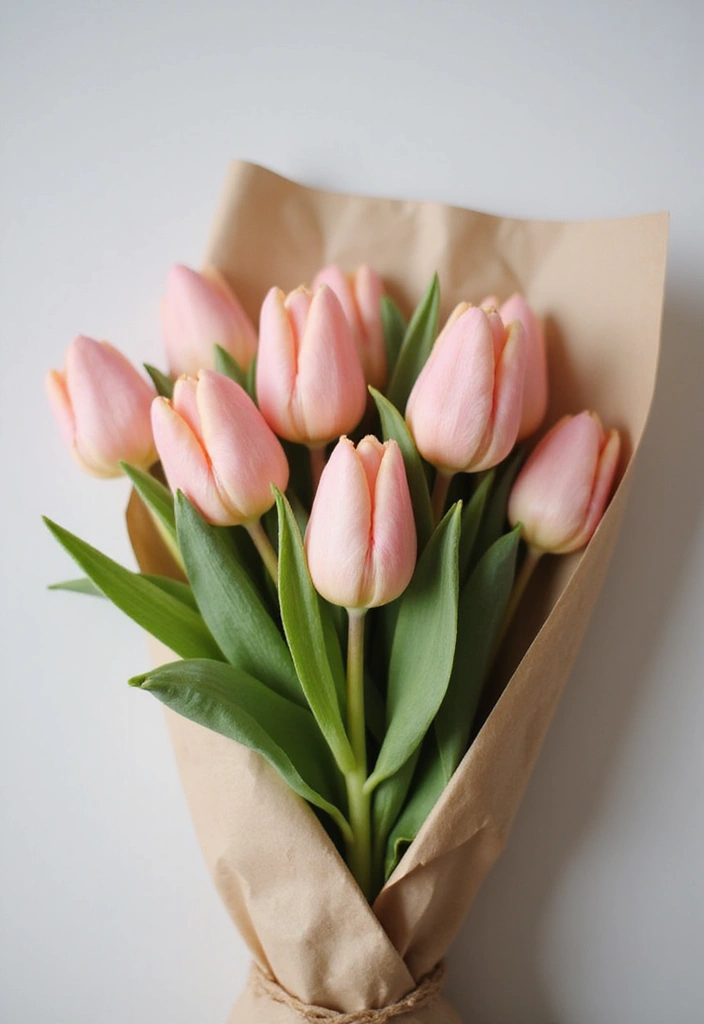 30 Cute Flower Bouquet Ideas Perfect for Surprising Your Girlfriend - 25. Simple and Elegant Tulip Bouquet