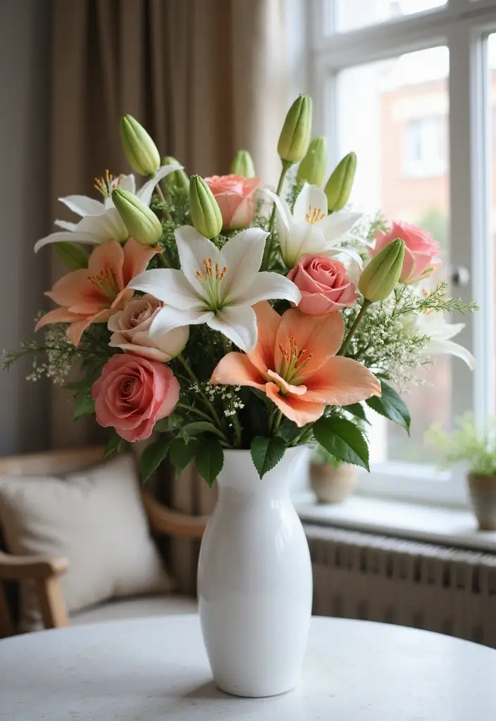 30 Cute Flower Bouquet Ideas Perfect for Surprising Your Girlfriend - 6. Romantic Lilies and Roses