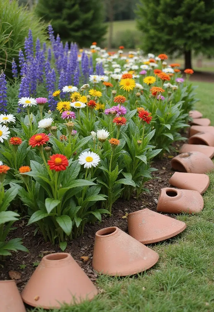 30 DIY Flower Bed Border Ideas You Can Try This Weekend - 13. Clay Pot Edging