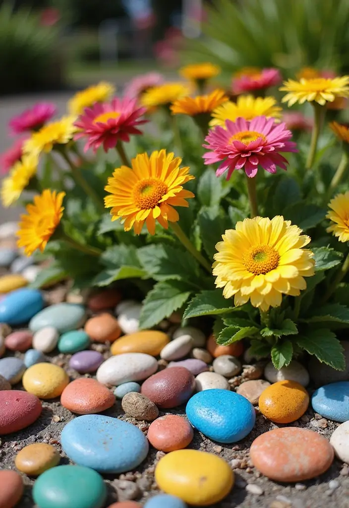 30 DIY Flower Bed Border Ideas You Can Try This Weekend - 19. Painted Pebbles