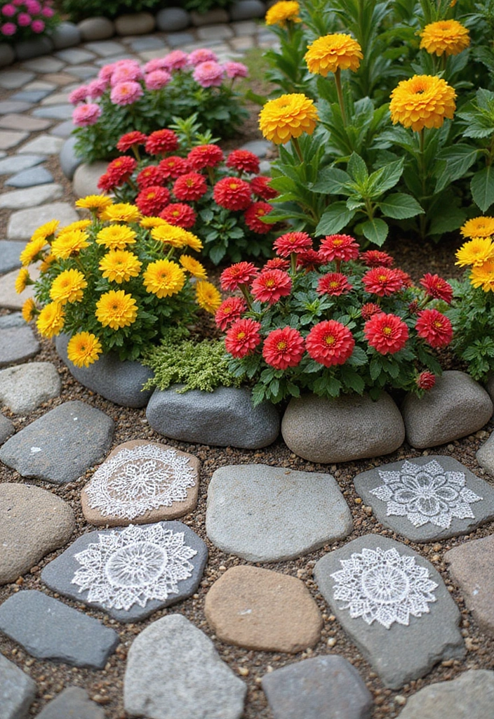 30 DIY Flower Bed Border Ideas You Can Try This Weekend - 23. Lace Doily Stone Borders