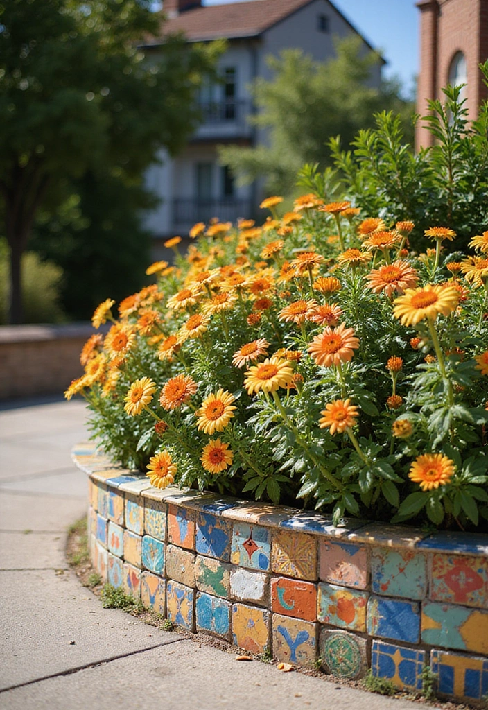 30 DIY Flower Bed Border Ideas You Can Try This Weekend - 28. Mosaic Tile Borders