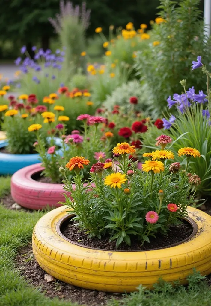 30 DIY Flower Bed Border Ideas You Can Try This Weekend - 3. Recycled Tire Edging
