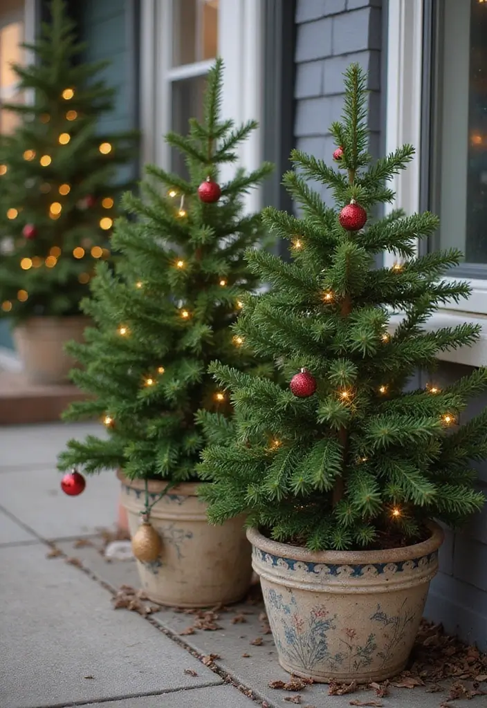 30 Eco-Friendly Christmas Flower Pot Decorations for Outdoors - 18. Miniature Christmas Trees in Pots
