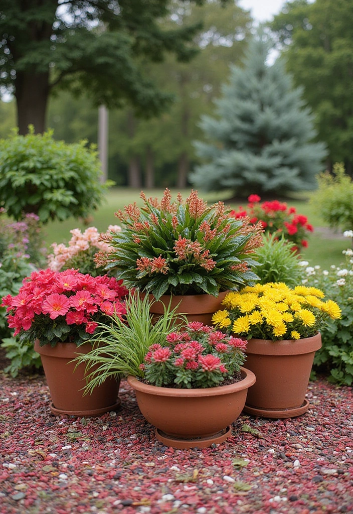 30 Eco-Friendly Christmas Flower Pot Decorations for Outdoors - 25. Colorful Holiday Mulch
