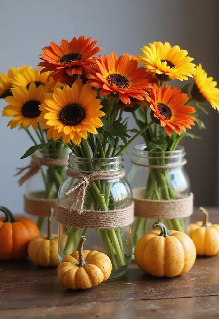 30 Fall Outdoor Flower Arrangement Ideas That Add Warmth 1 30 Fall Outdoor Flower Arrangement Ideas That Add Warmth - 1. Rustic Mason Jar Bouquets